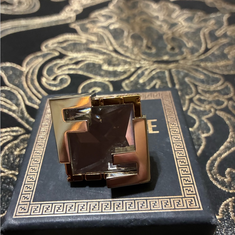 Fendi Gold and Brown Geometric Brooch